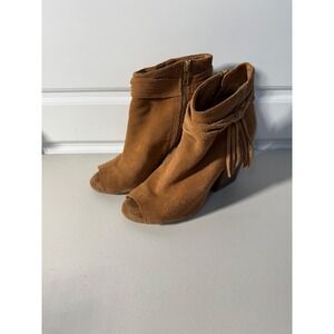 Steve Madden Baine Peep Toe Ankle Boots Suede Tan Block Heel Women's 7.5M